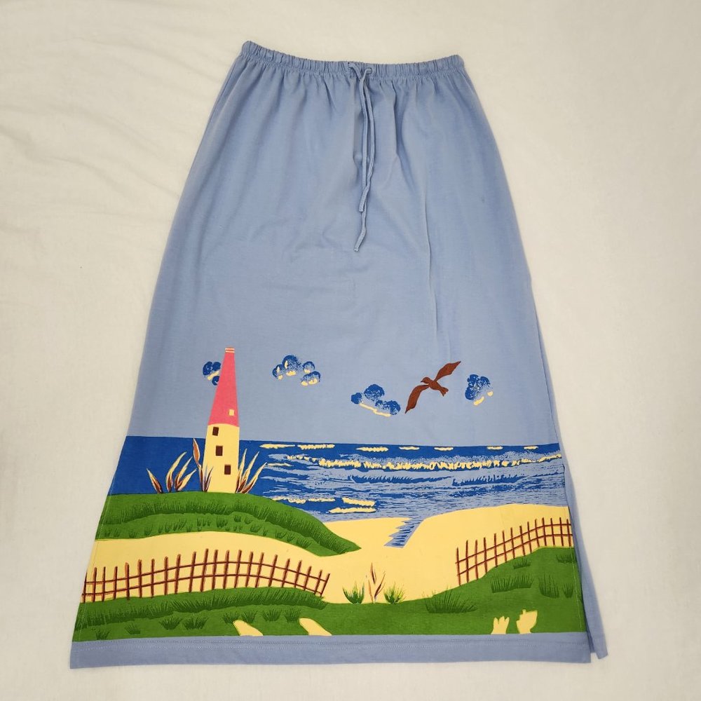 Vintage KAKTUS Fairy Artsy Blue Printed Novelty Set of Two T-Shirt/Skirt Size L. - Picture 11 of 16